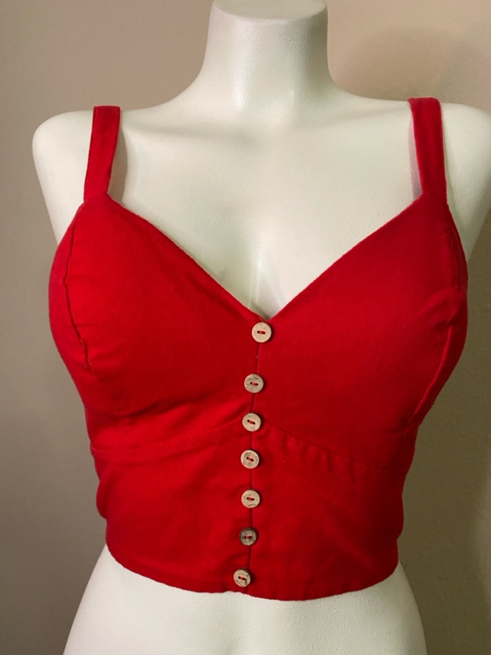 Haute Monde Red Button-Front Crop bustier boho Tank Top S ❤️